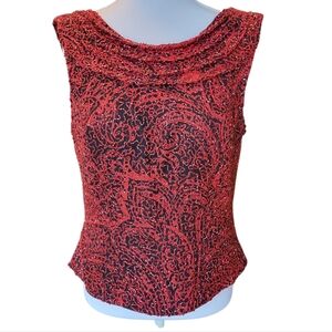 Vintage Y2K Andretta Donatello Red Black Paisley Beaded Silk Sleeveless Blouse